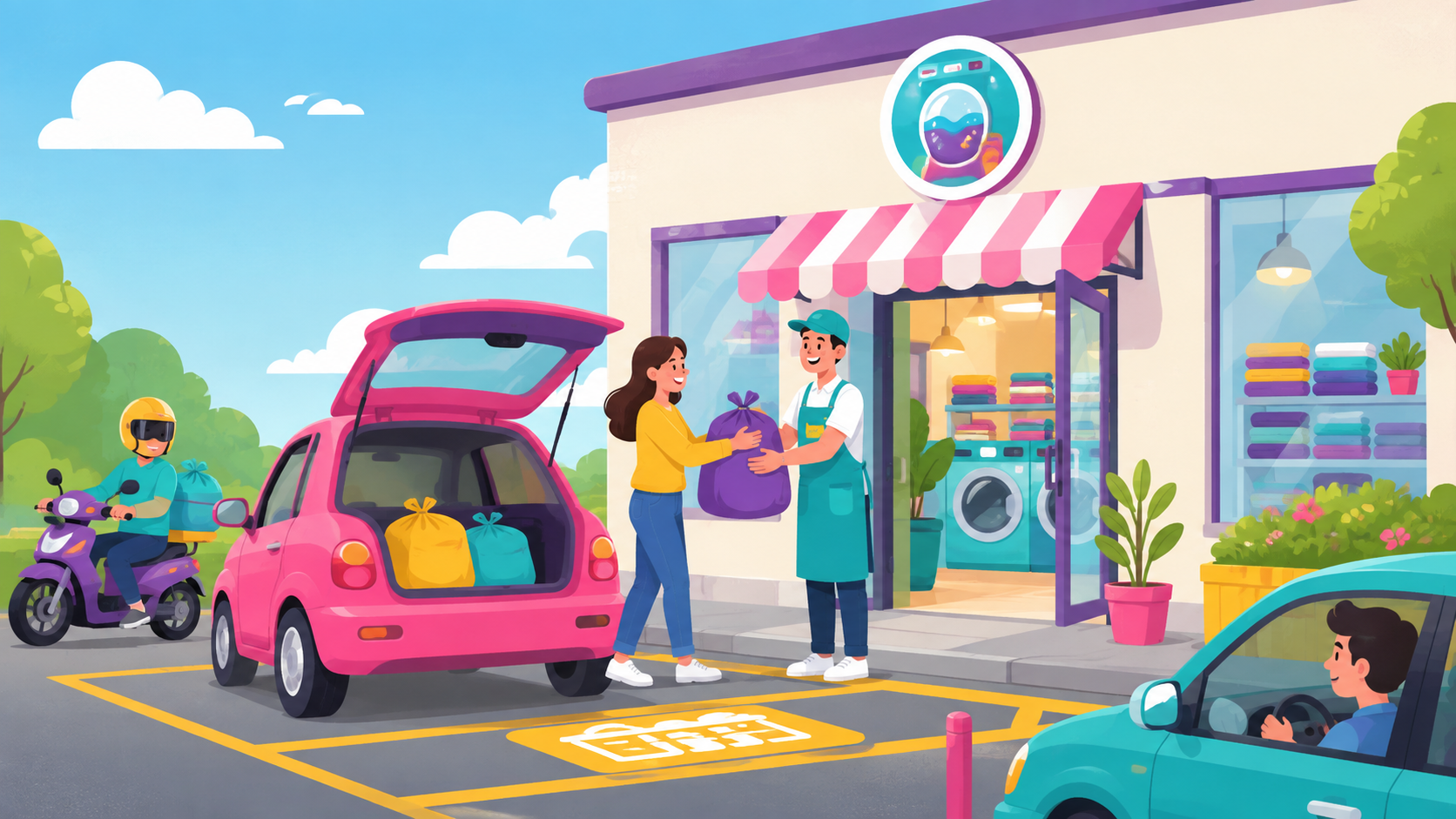 Espaço da Lava Simples para estacionar e deixar as roupas